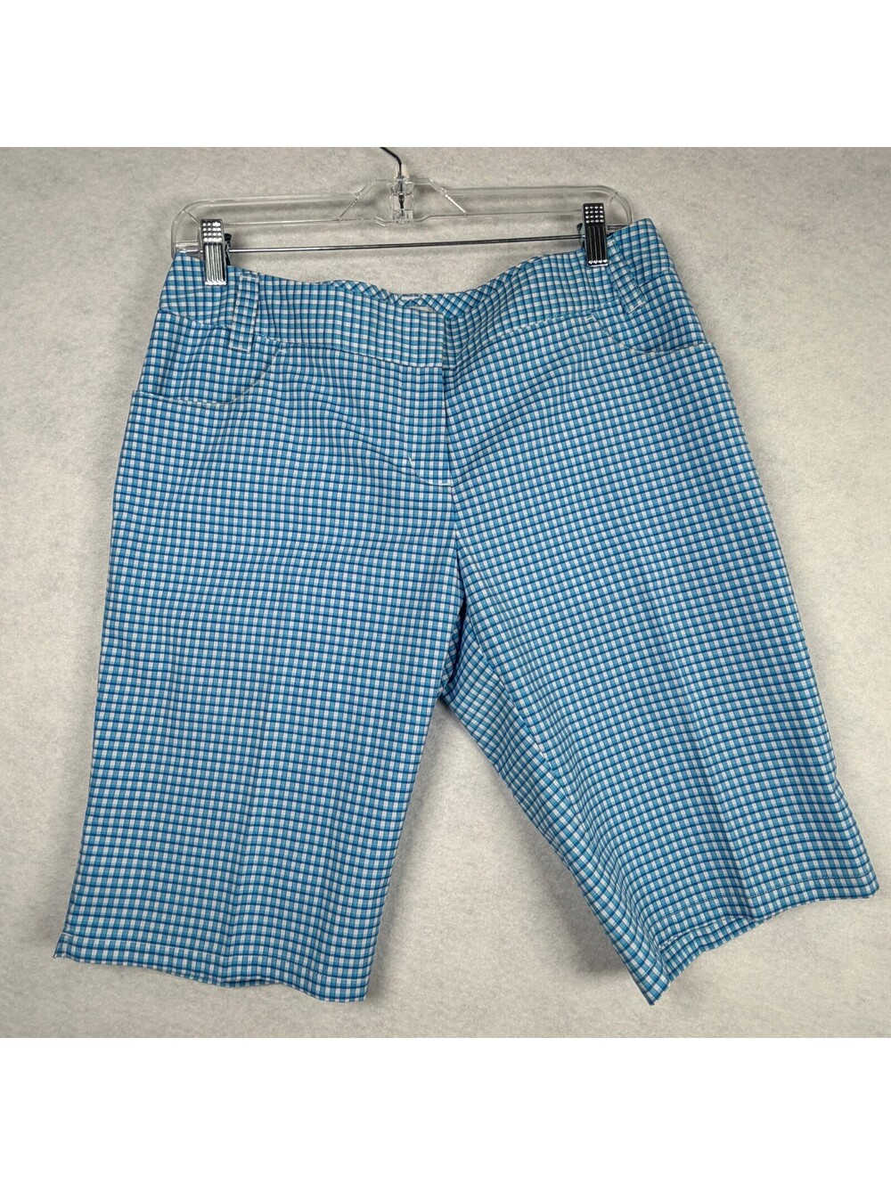 Adidas Blue and White Gingham Check Bermuda Golf Shorts Size 8